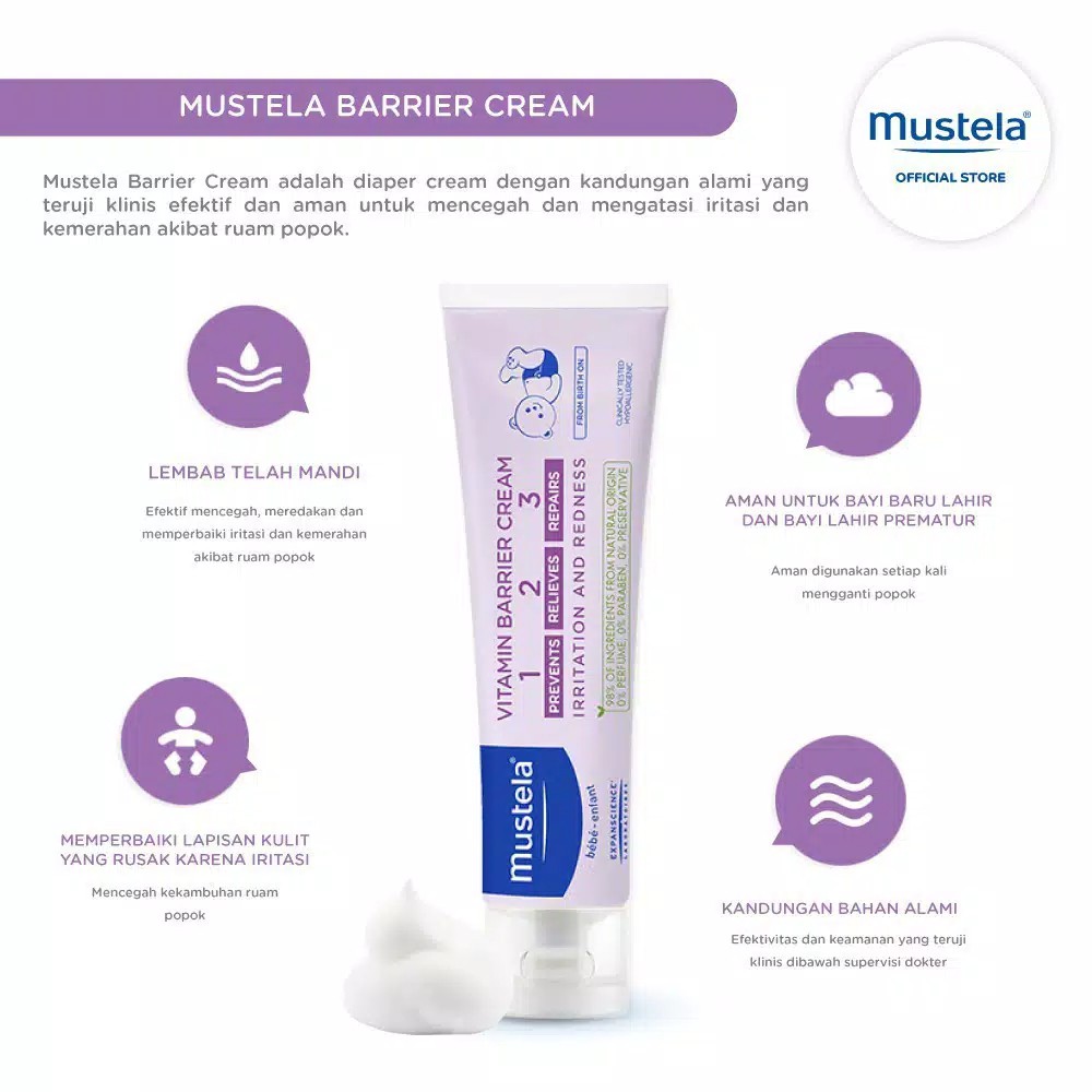 Mustela Bebe Barrier Cream Vitamin Diaper Rash - Krim Ruam Popok 50ml