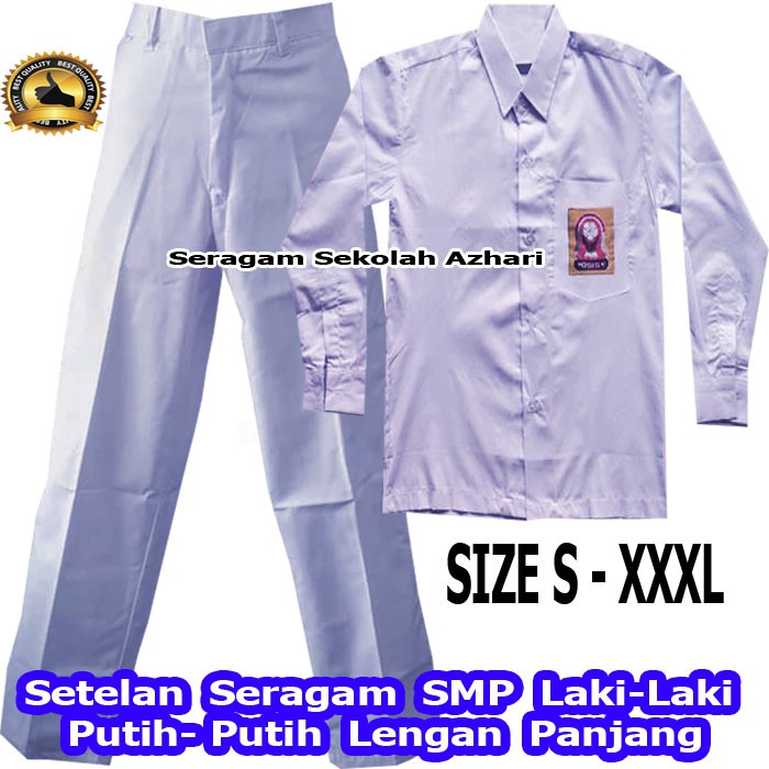 SETELAN SERAGAM SMP LAKI LAKI PUTIH PUTIH LENGAN PANJANG- SERAGAM SEKOLAH SMP PUTIH PANJANG LAKI LAK
