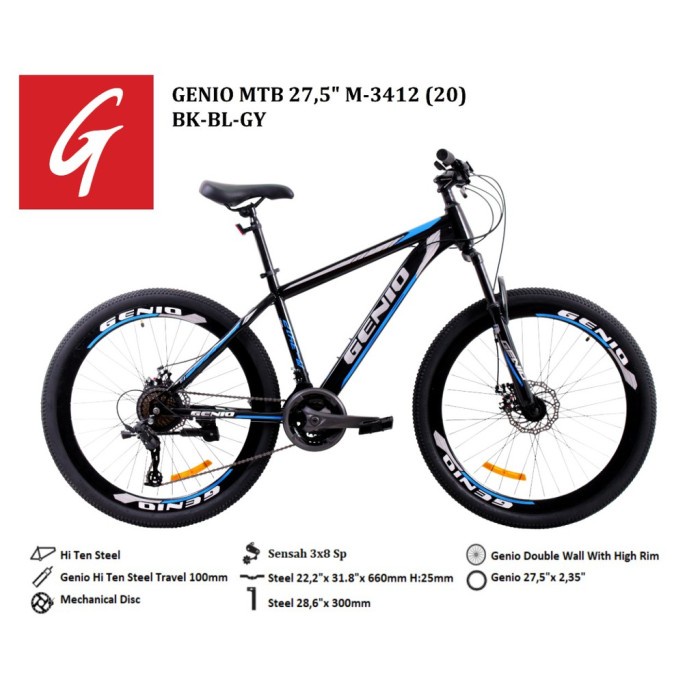 SEPEDA GUNUNG 27.5 INCH MTB GENIO M-3411 M3411 - HITAM-RANDOM