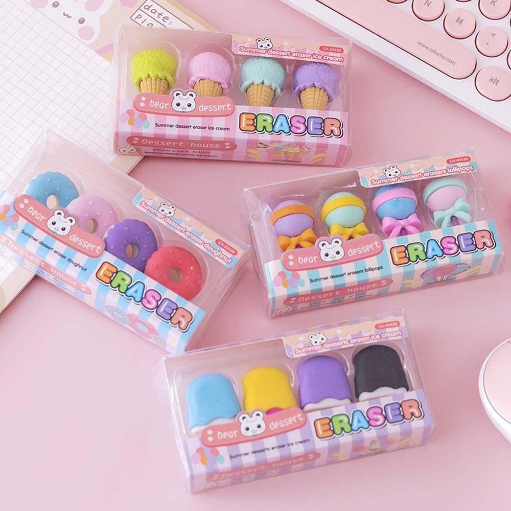 Agustina Dessert Erasers Set Enak Kreatif Lolipop Icecream Kantor Sekolah Donat Pensil Eraser