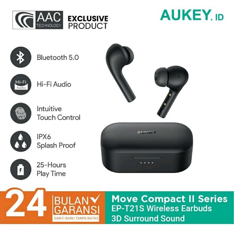 Headset Bluetooth TWS AUKEY EP-T21S Move Compact 3D Surround Sound