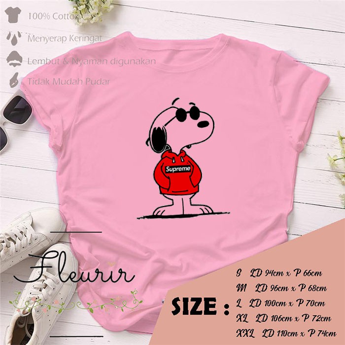 FLEURIR - KAOS SUPREME SNOOPY WANITA DEWASA LENGAN PENDEK TUMBLR TEE UNISEX