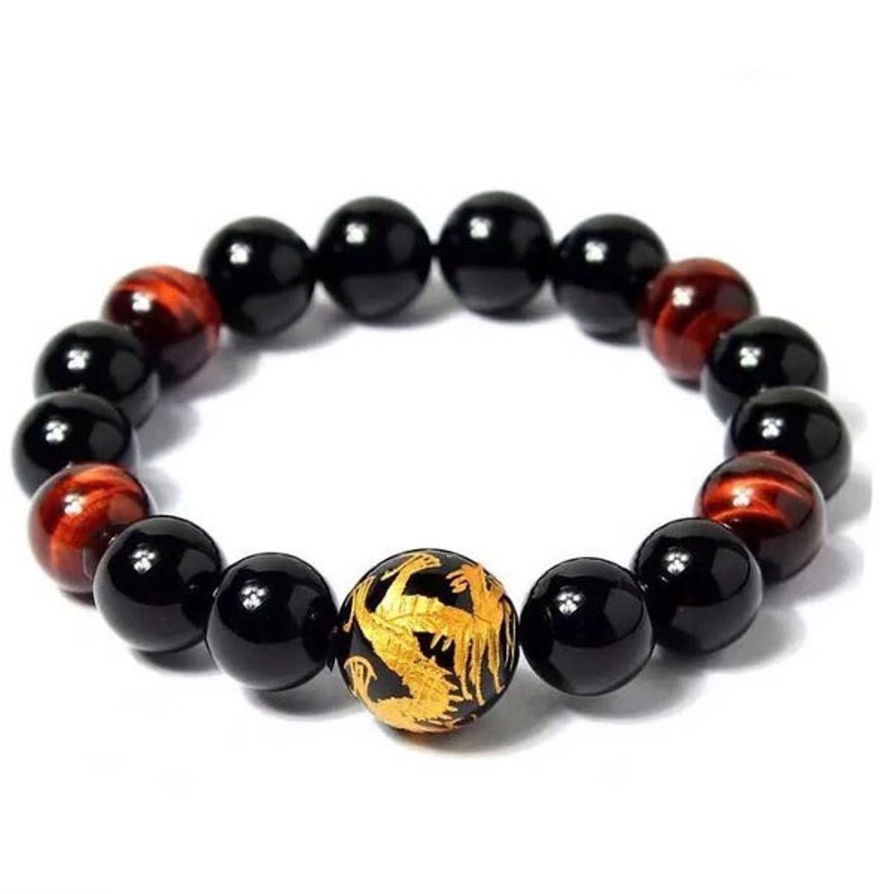 [Bayar di Tempat] Gelang Batu Giok Hitam Ukir Naga Tiger Eye