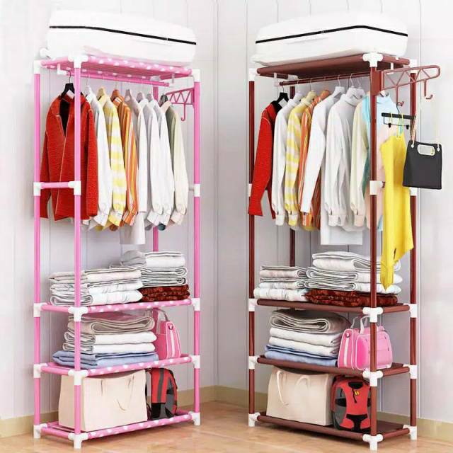 LEMARI BAJU PORTABLE DENGAN GANTUNGAN SAMPING STAND HANGER LEMARI BAJU PORTABLE DENGAN GANTUNGAN SAMPING STAND HANGER