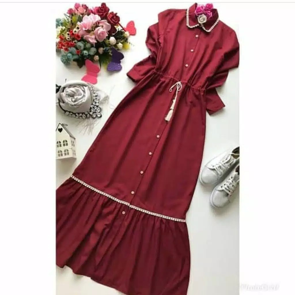 C.P - Elbise Dress Dress panjang polos mix renda