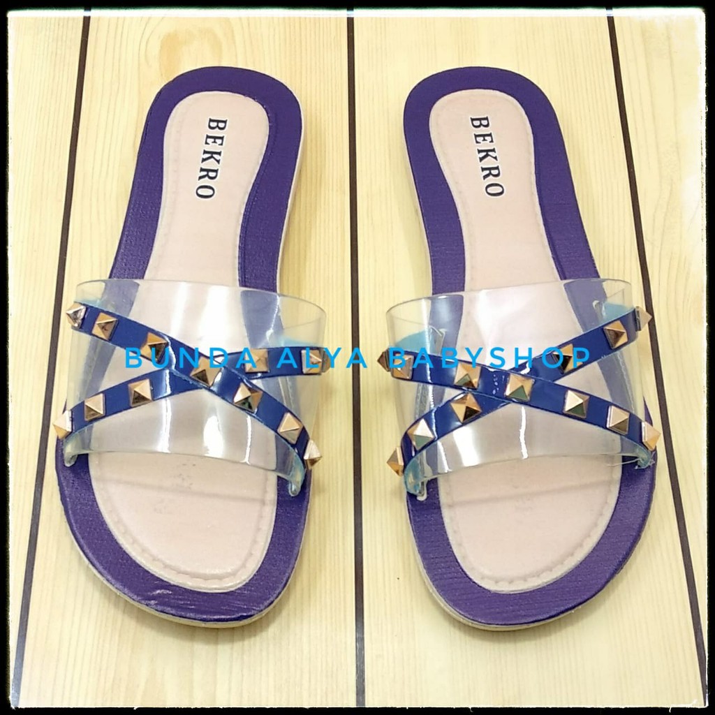 Sandal Wanita Slop Flat Size 36 - 40 NAVY - Sendal Selop Transparan Sandal Flat Wanita OpenToe SALE