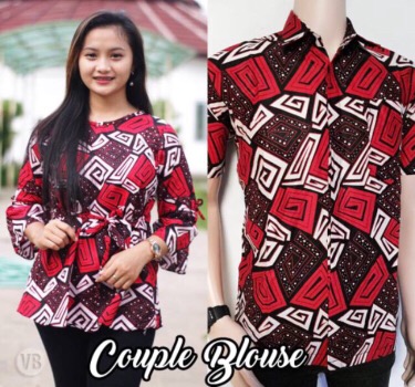 Maura Couple - Sania Ruffle Batik Couple Ori Ndoro Jowi Dnt Baju Wanita Batik Couple