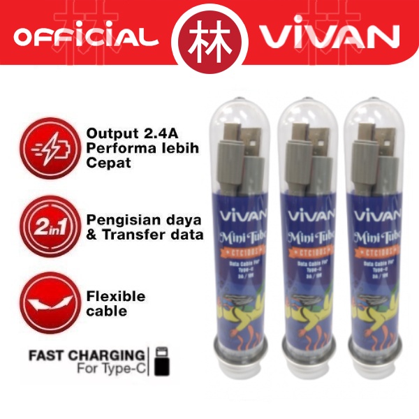 Vivan CTC100S Upgraded 1M Flat Type-C Mini tube Data Cable New CTC100