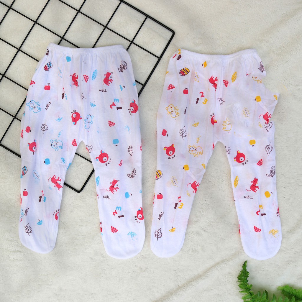 6 Pcs Celana Panjang Bayi Tutup Kaki -  Warna Dasar Putih Motif