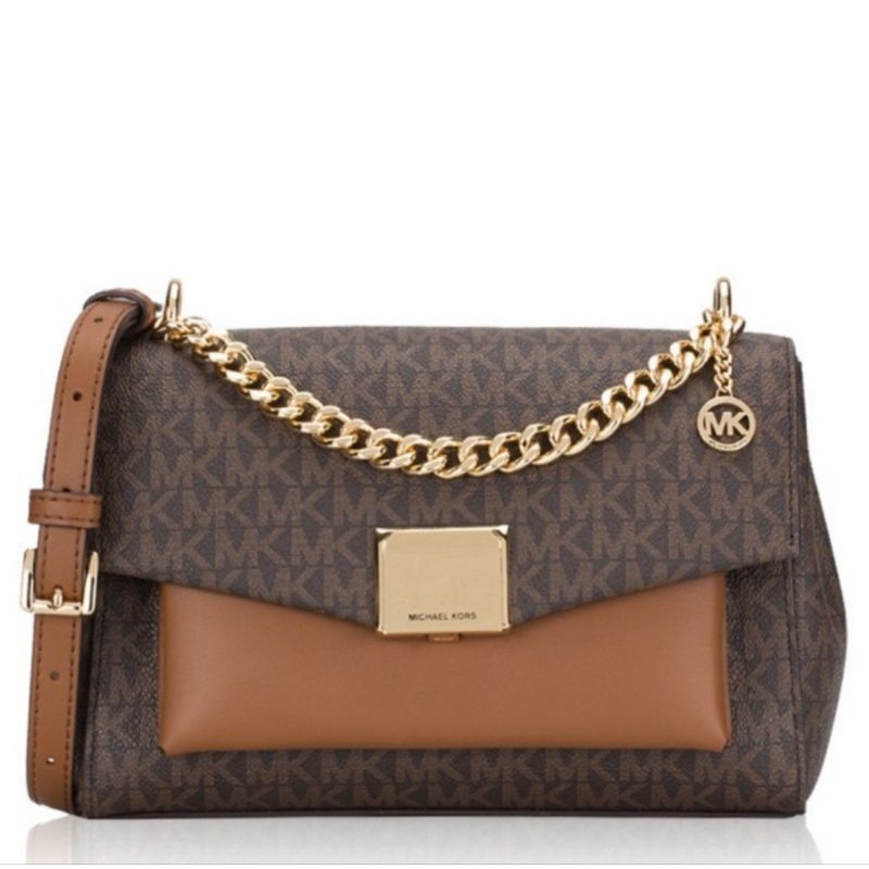 Tas Michael Kors Lita Medium Flap Shoulder Brown