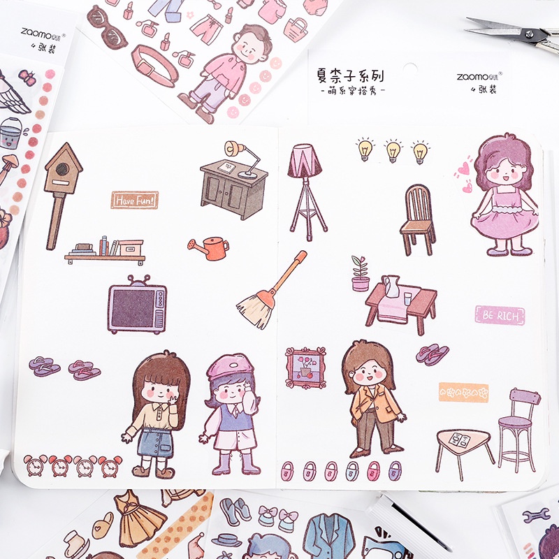 [4Pcs] Cute Deco Sticker Washi Motif Wanita / Stiker Label Dekorasi Jurnal Diary