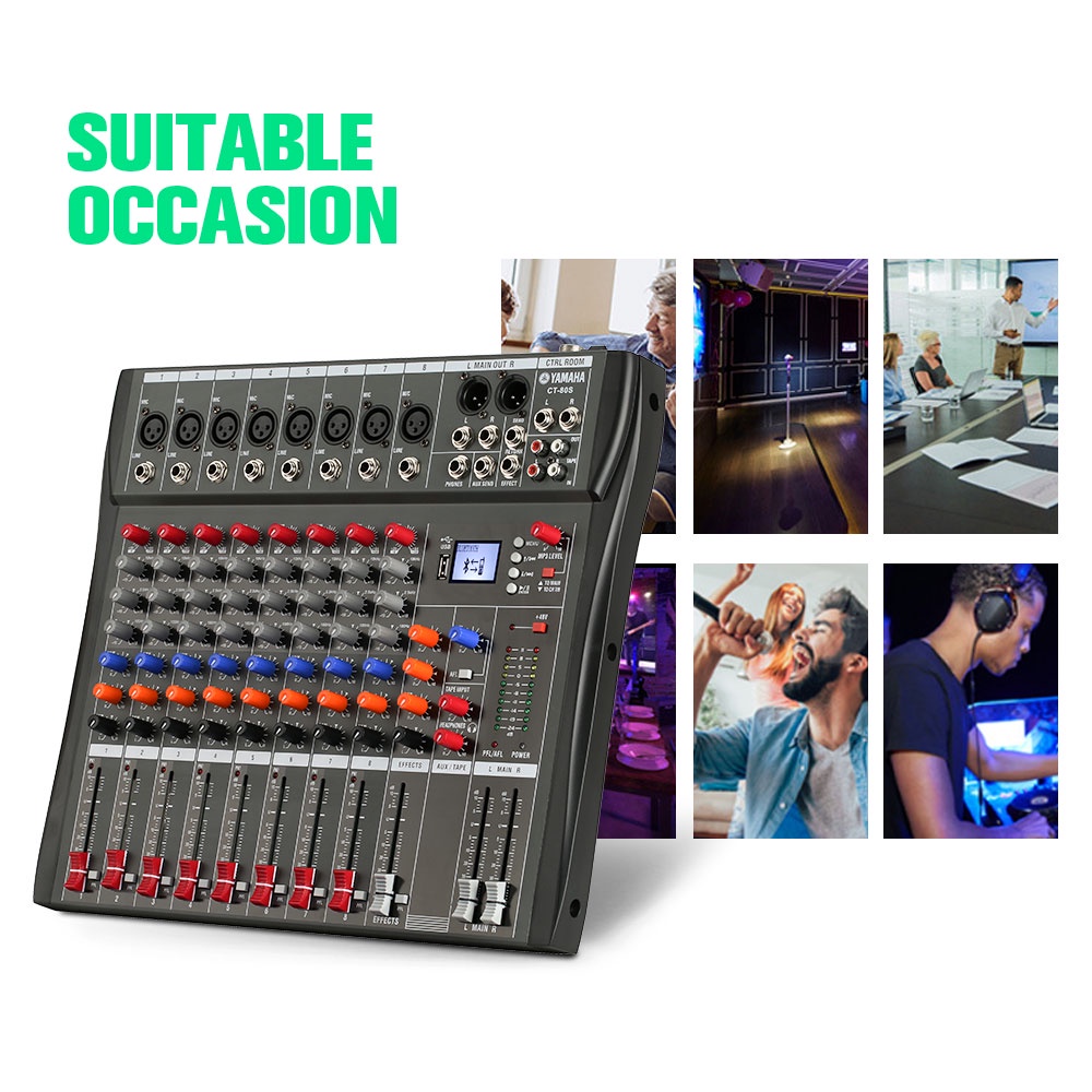 CT80S 8-channel mixer profesional mendukung PC/USB/MP3/Bluetooth playback KTV bar party recording studio band recording dan performance stereo 6-channel mixer Produk baru