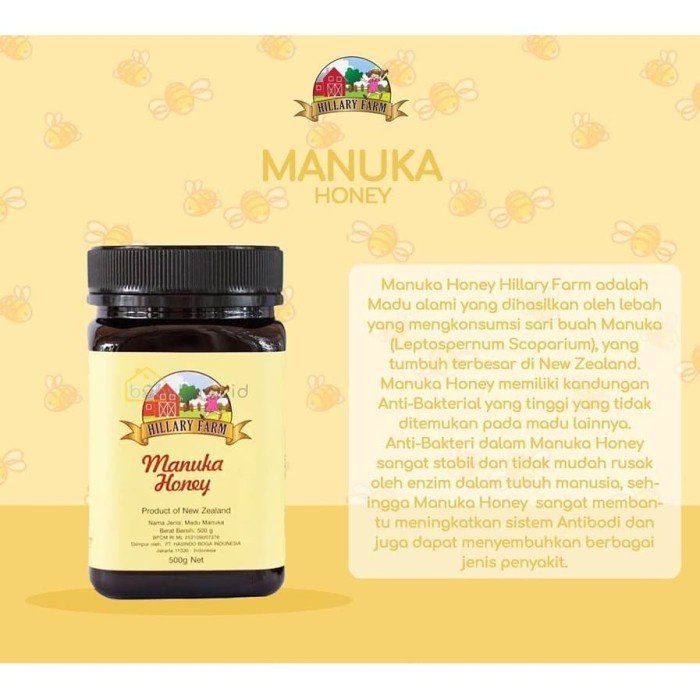 

b01n1nh Hillary Farm Manuka Honey 500 Gram - Free Sendok Kayu & Bubblewrap Ds201Fs