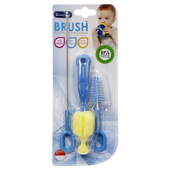 Lucky Baby Brush for Nipple &amp; Straw - Blue / Sikat Dot dan Botol