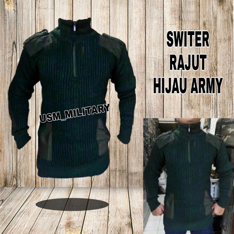 Sweater rajut HIJAU ARMY / sweater rajut pria