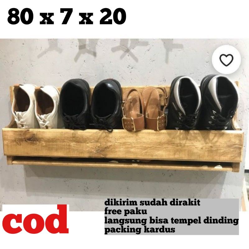 rak sepatu dinding / rak sepatu tempel dinding / rak sepatu kayu / rak sepatu panjang 80cm