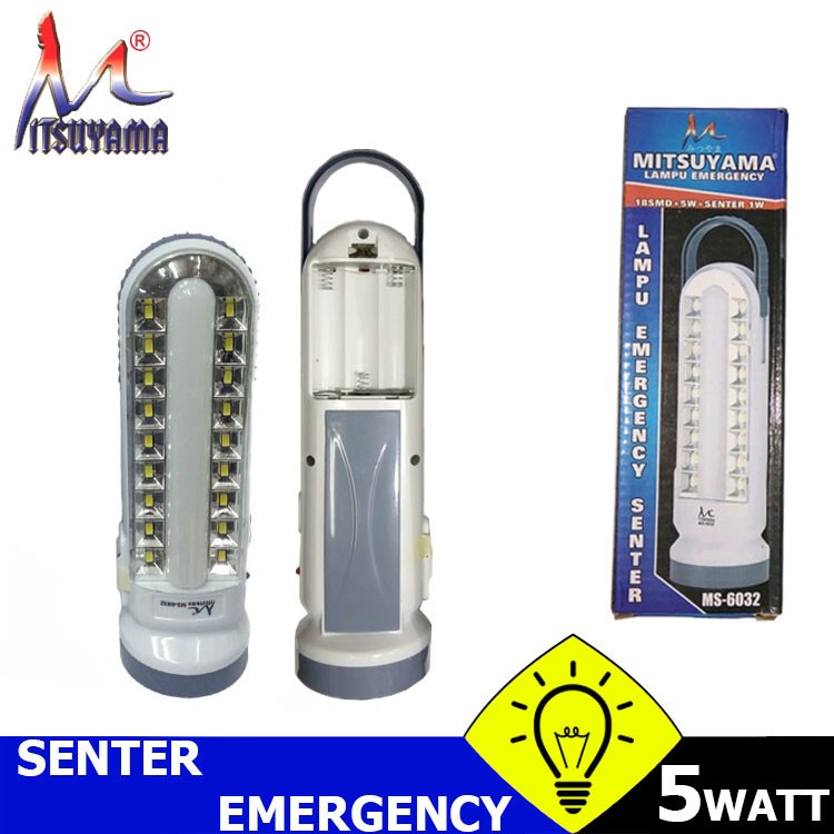 Mitsuyama MS-6032 Lampu Emergency Tahan 24 Jam Dirsertai Senter LED 5 Watt Original