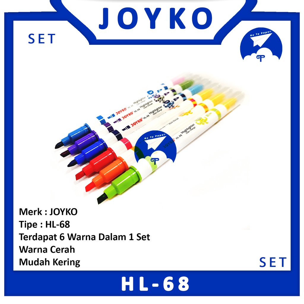 

JOYKO - Highlighter - Penanda Tulisan HL-68 isi 6 Warna - Set