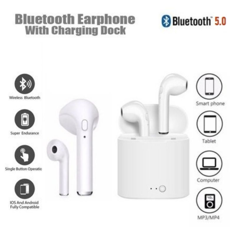 HEADSET EARPHONE WIRELESS TANPA KABEL i7s TWS AIRPODS BISA COD MIRAH LEBAY-8
