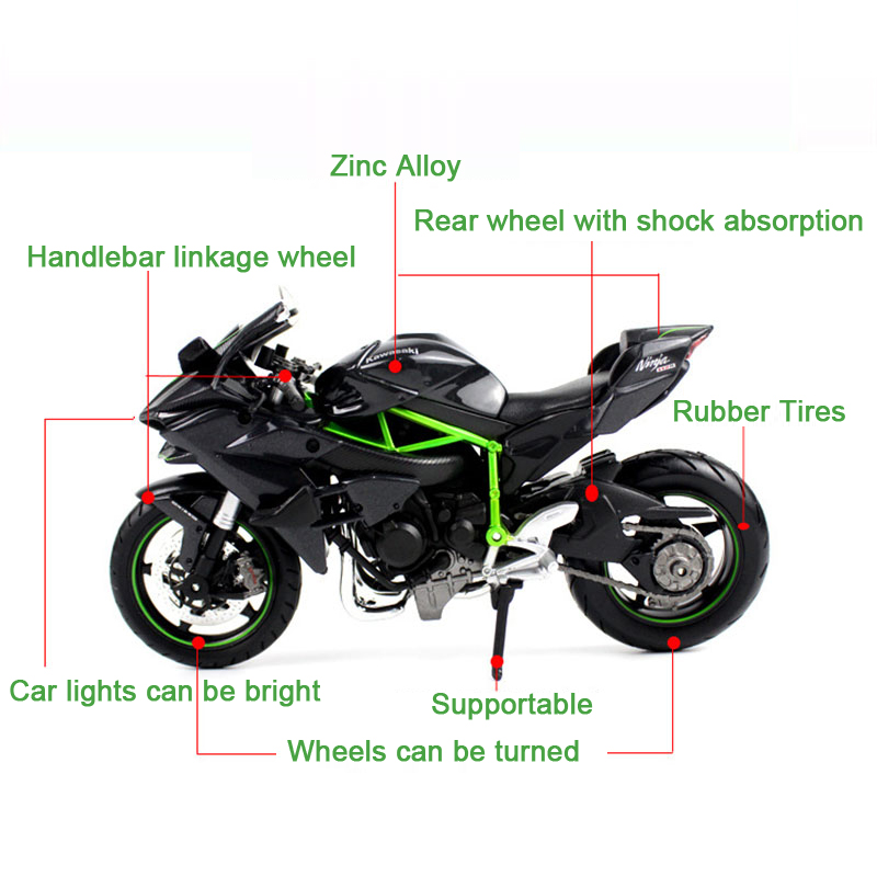 Miniatur Diecast Motor Kawasaki Ninja H2R H2R Skala 1 / 12 Bahan Alloy Warna Hitam Untuk Koleksi