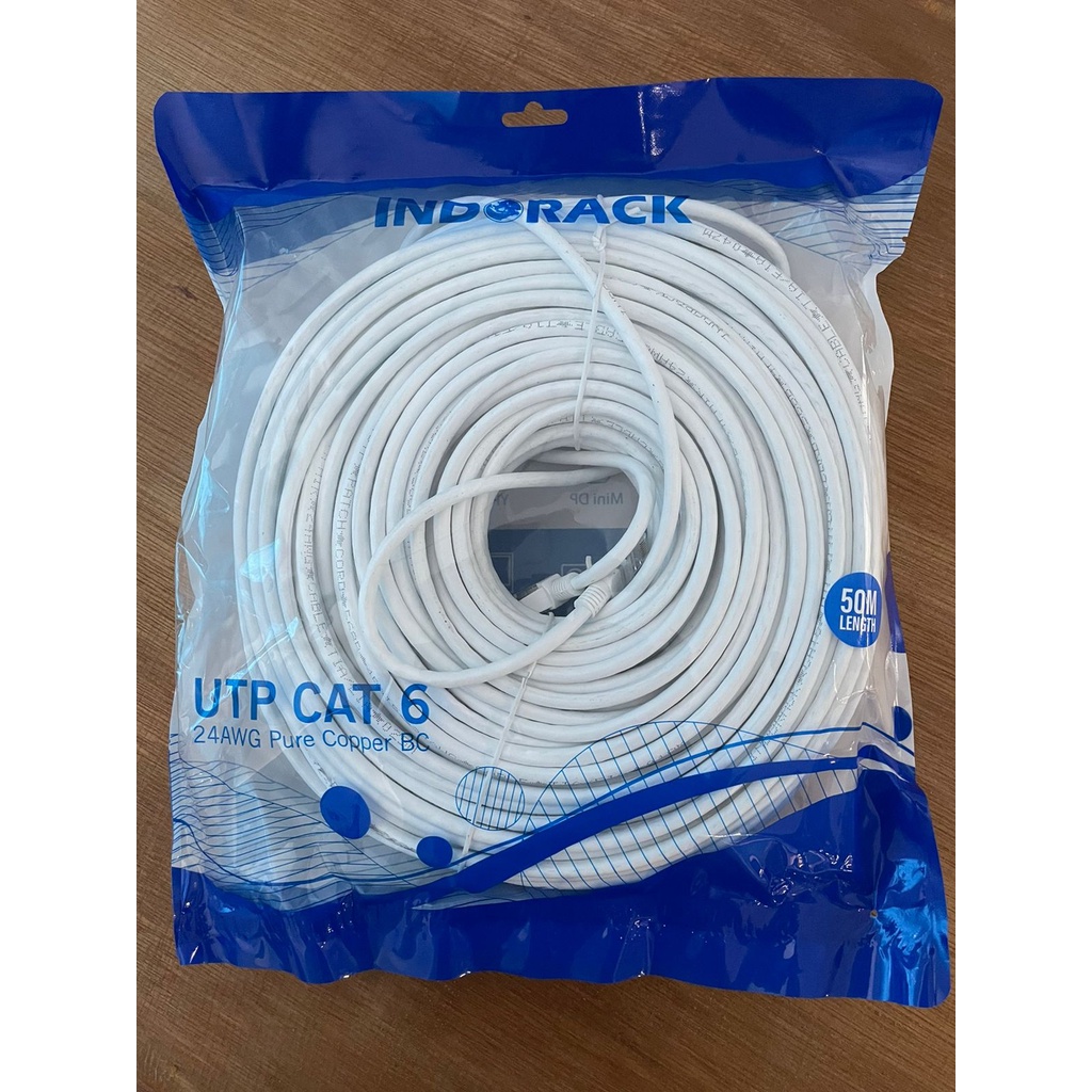 Patch Cord CAT6, 24AWG, 50 Meter Blue / White / Yellow - INDORACK 50 Meter