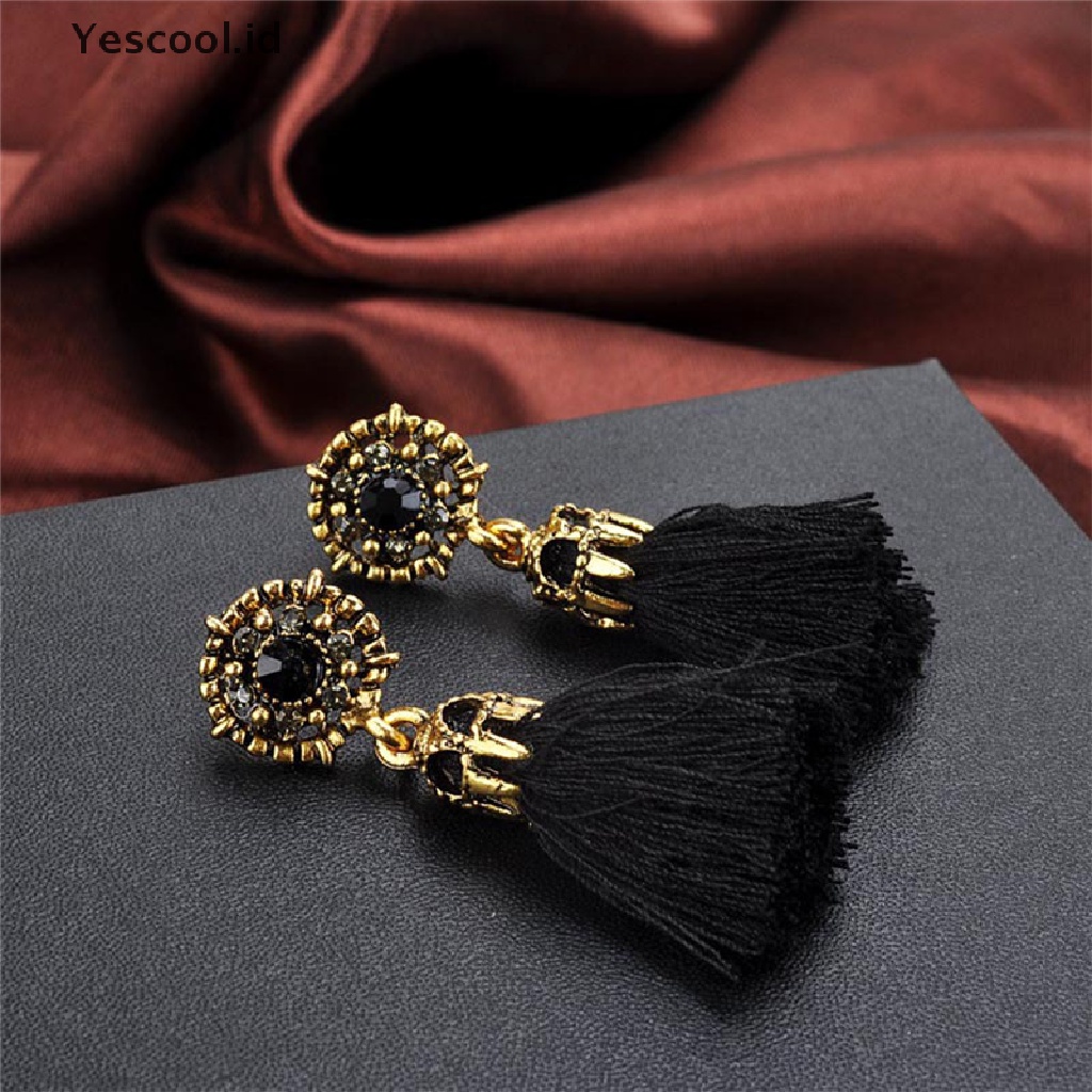 【Yescool】 Women Retro Style Rhinestones Tassel Dangle Stud Crystal Earrings Jewelry Gift .