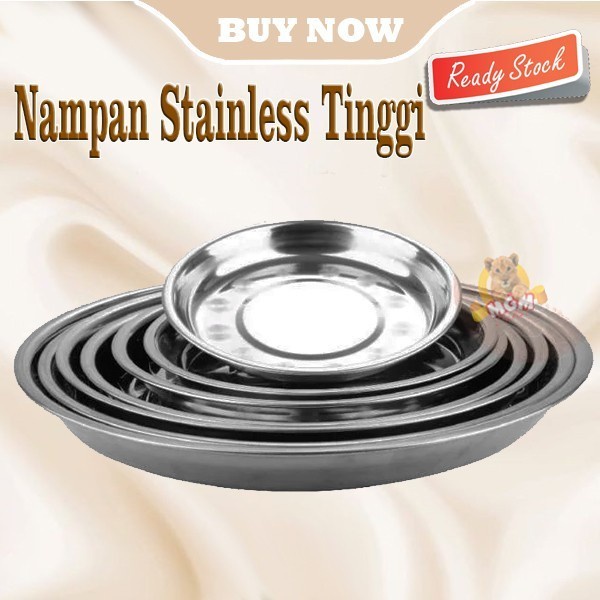 SET2 Nampan stainless steel Bulat Tinggi 22 dan 26 TEBAL Baskom Ceper