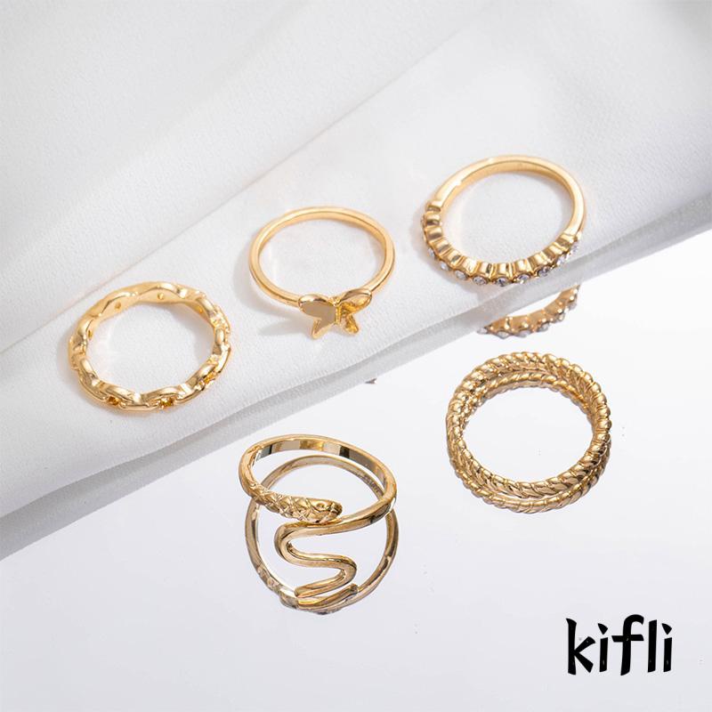 5pcs / Set Cincin Bentuk Kupu-Kupu Geometris Untuk Wanita