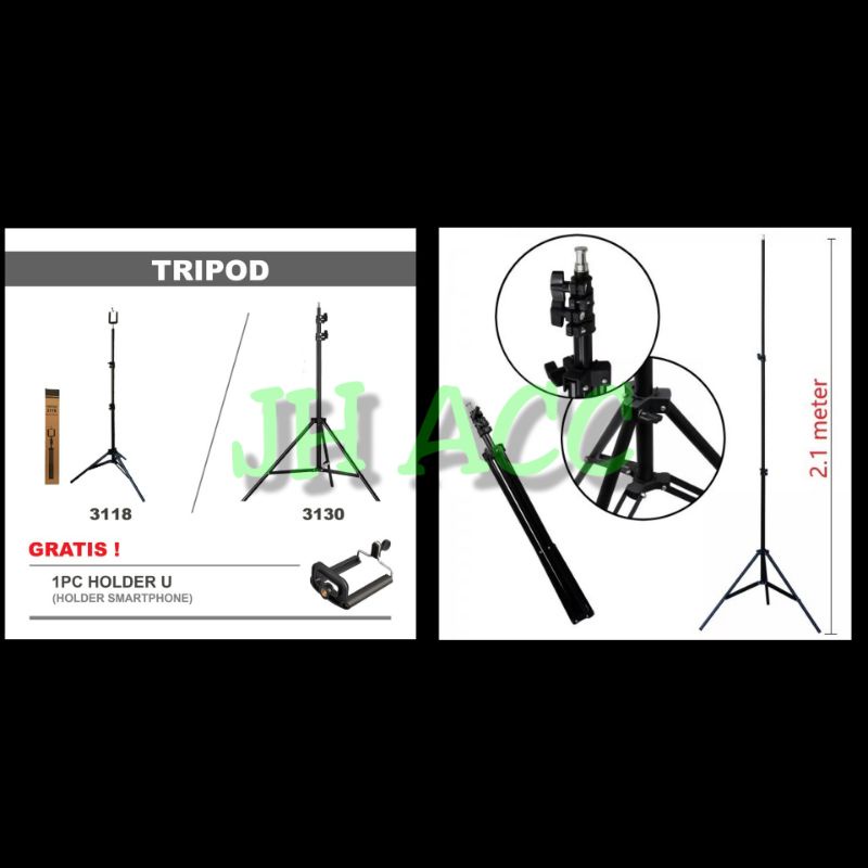 JH TRIPOD 3118 / 3130 1.3 METER / 2.1 METER BESI FREE U HOLDER TRIPOD HP TRIPOD KAMERA TRIPOD RINGLI