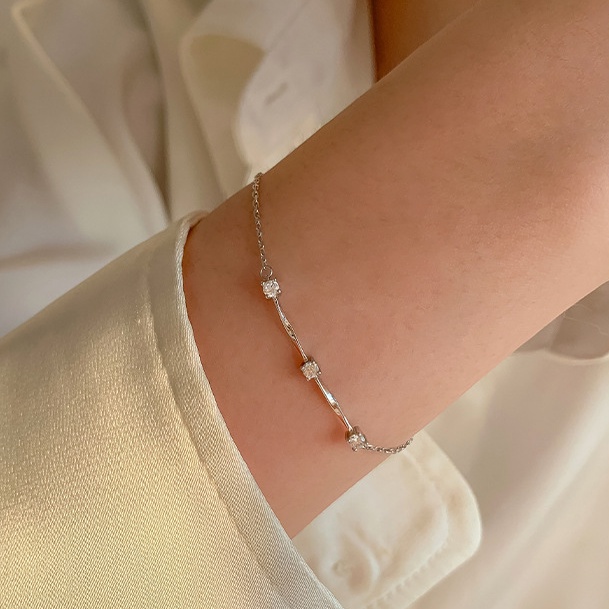 Gelang Rantai Bahan S925 Sterling Silver Aksen Zircon Gaya Korea Untuk Wanita