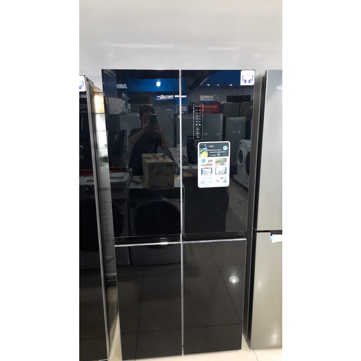 KULKAS GEA SIDE BY SIDE 4 PINTU G4D-404 BLACK GLASS DOOR