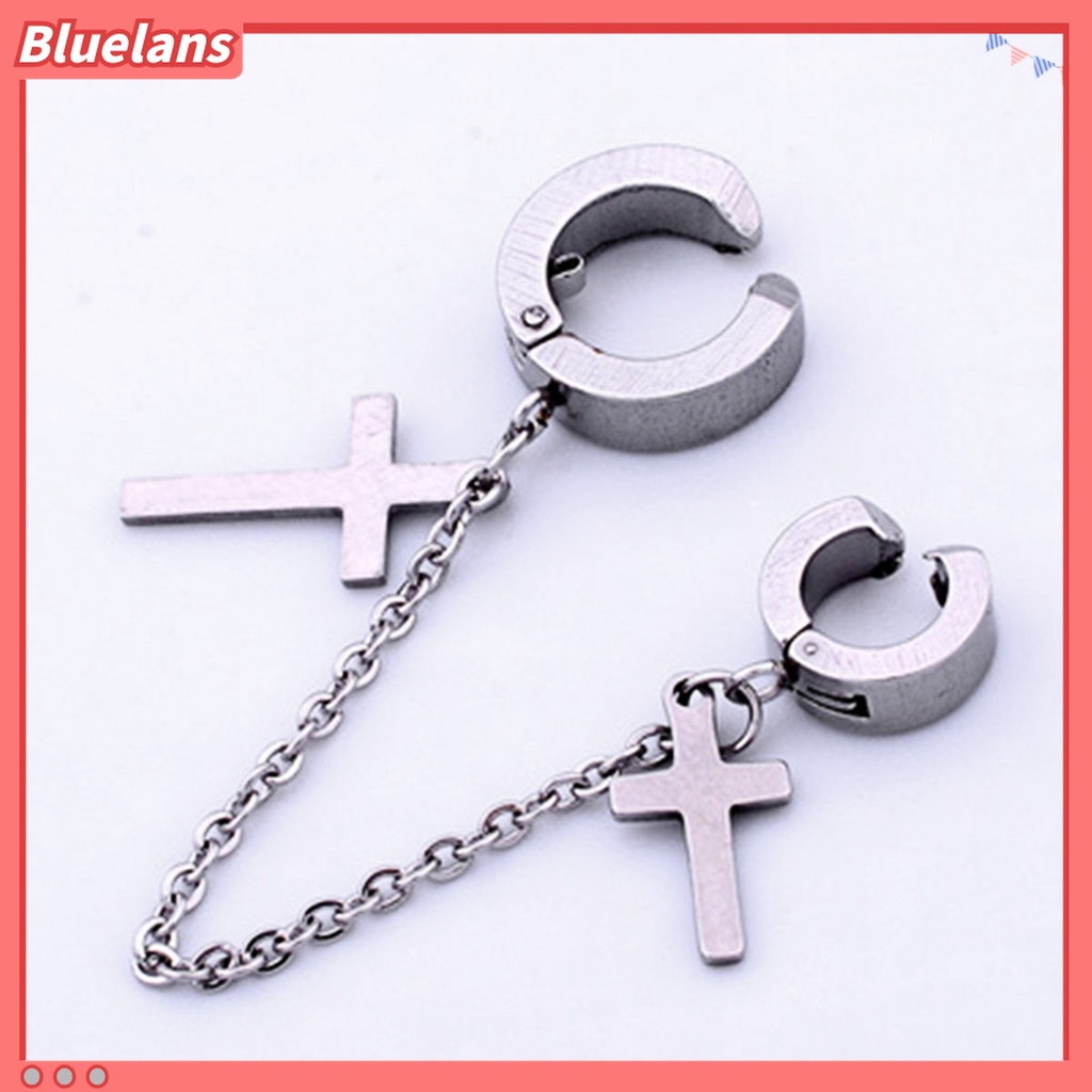 1 Pc Anting Rantai Rumbai Salib Bahan Logam Gaya Punk Hip-Hop Untuk Pria