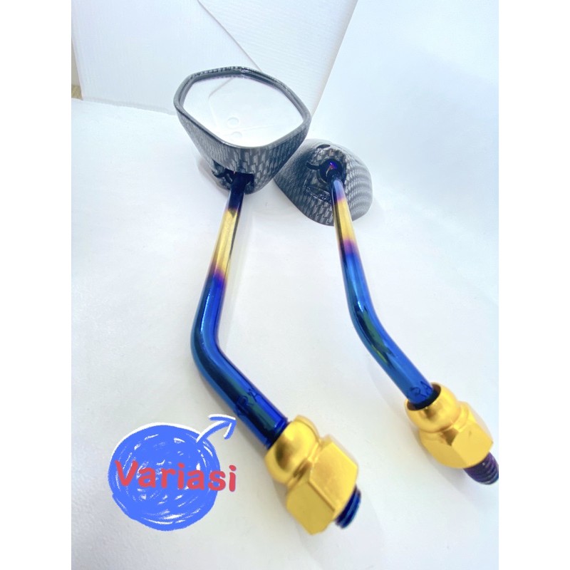 SPION KARBON ASLI KA-KRA TANGKAI TWOTONE PANJANG BEAT IMPORT UNIVERSAL VARIO SCOOPY NMAX BAKARAN