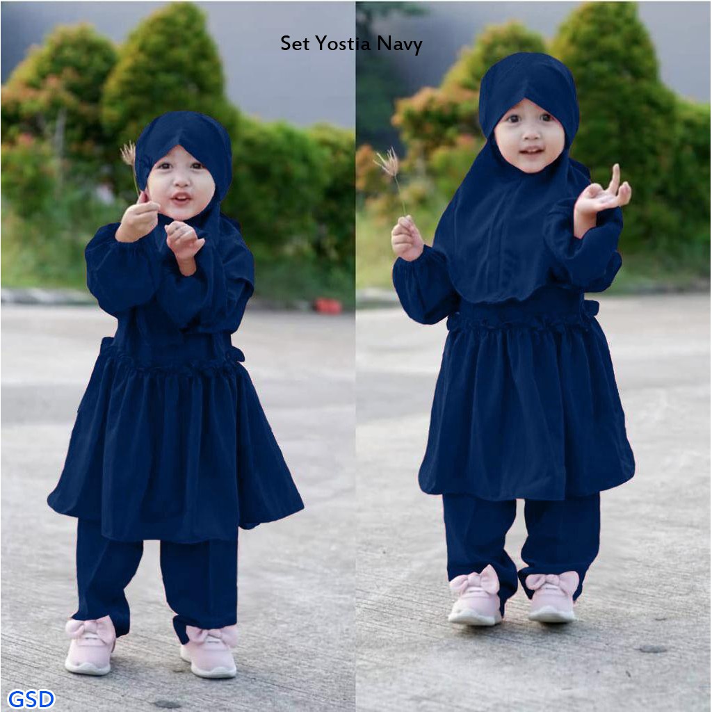 Set Yustia kids/Gamis Anak Bahan Moscrepe/Baju Dan celana Muslim Anak Murah/ Fashion Muslim