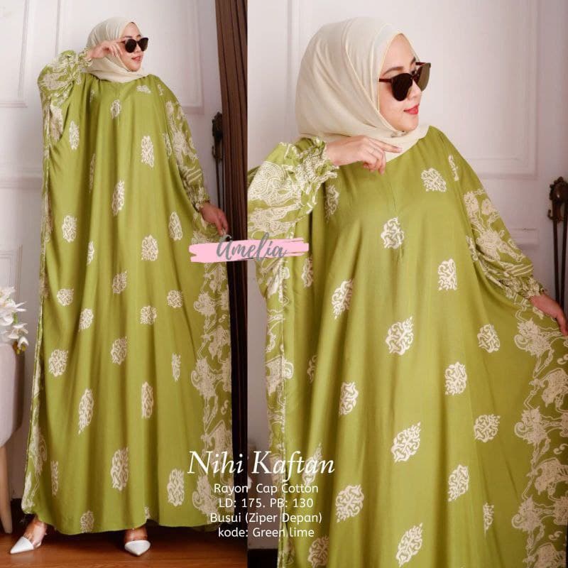 Kaftan Nihi - Kaftan Wanita Jumbo Rayon Premium Gamis Dress Jumbo Batik Busui Kekinian Baju Wanita Muslim Bigsize LD 175 cm