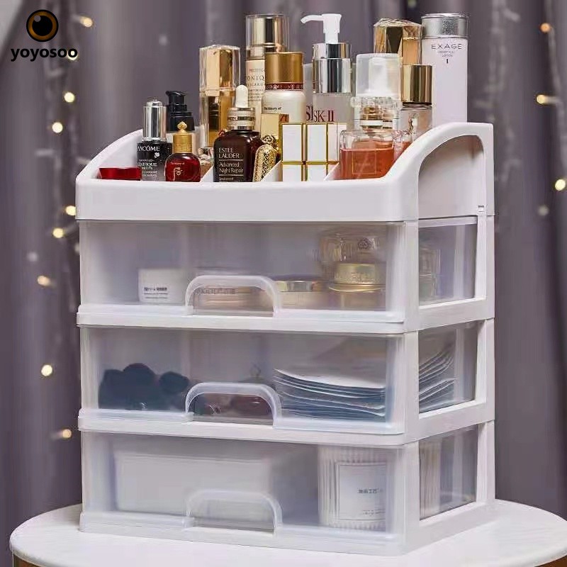 Rak Kosmetik Makeup Storage Plastic Box 3 Laci susun / Kotak Penyimpanan Serbaguna -yoyosoo