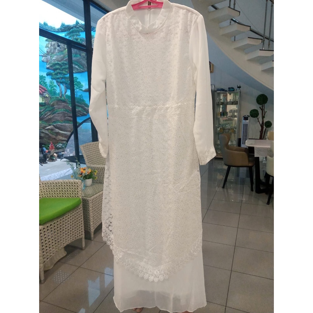 CHIANOZ Gamis Putih Mewah Shakira Dress Brukat Renda Baju Lebaran Umroh Haji Manasik Pesta Akad 882