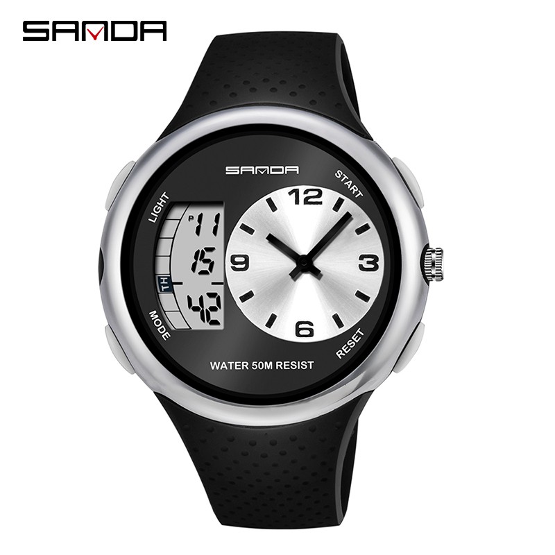 SANDA 763 Jam Tangan Pria Digital Analog Tali Rubber Chronograph Anti Air WATCHKITE WKOS