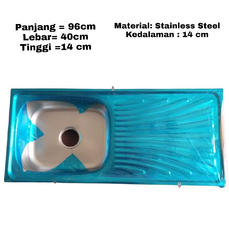 Bak Cuci Piring / Wastafel Cuci Piring Stainless 96x40 Cm Free Selang + Afur + Kran Stainless Sepaket