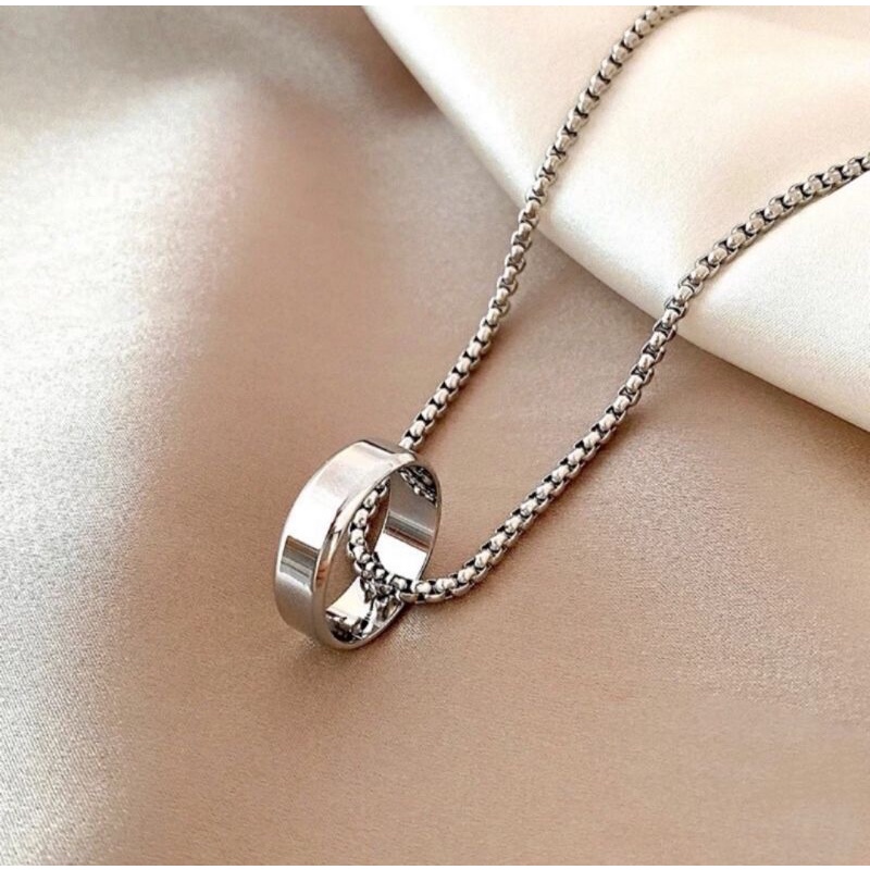 Kalung Titanium liontin cincin/Kalung pria wanita/Kalung Anti karat/Kalung terlaris/Kalung korea/New arrival/COD/AGAM AKSESORIS