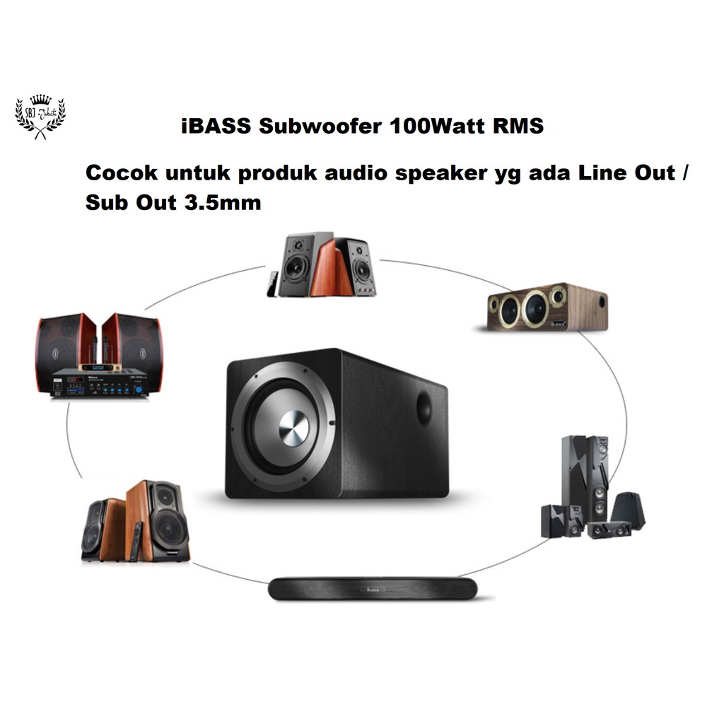 SBJ iBASS Active Subwoofer 6.5 Inch 100W RMS utk Edifier R1700BTS HECATE G2000 Sub Out Line Out dll