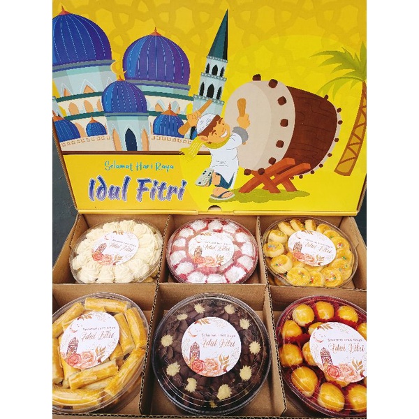 kue kering paket lebaran free stiker ucapan lebaran isi 6 toples kemasan 250gr