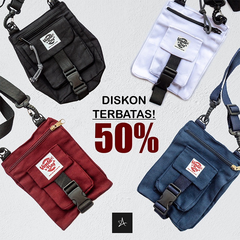 Tas Selempang Distro Pria Wanita Venta Original Black White Navy Maroon - Sling Bag Mini Cowok Cewek