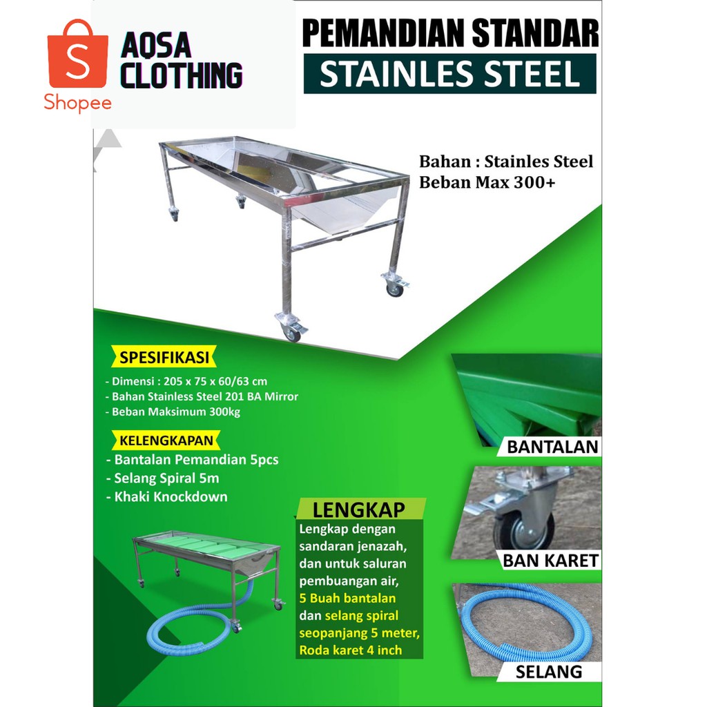 (BISA COD) TEMPAT PEMANDIAN MAYAT/JENAZAH STAINLES STEEL TERMURAH