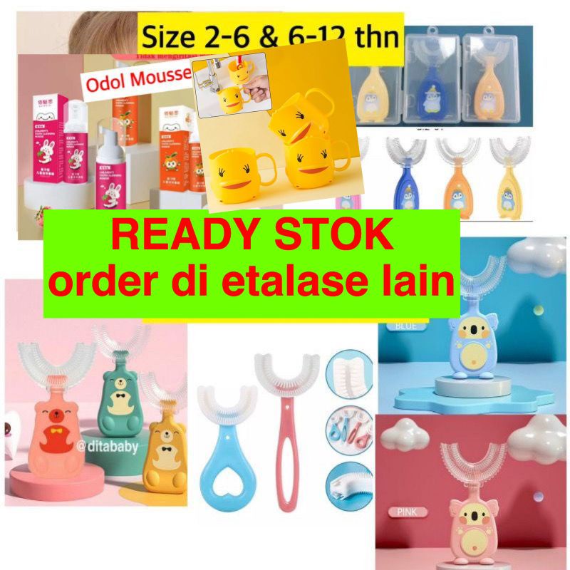 ORI SIKAT GIGI ANAK BENTUK U / SIKAT GIGI ANAK SILIKON BPA FREE / SIKAT GIGI BABY / SIKAT GIGI BAYI / TRAINING TOOTHBRUSH Sikat gigi silikon bayi anak bentuk U odol pasta gigi mouse pasta gigi anak | tooth brush baby silicon type U 360° sikat gigi anak si