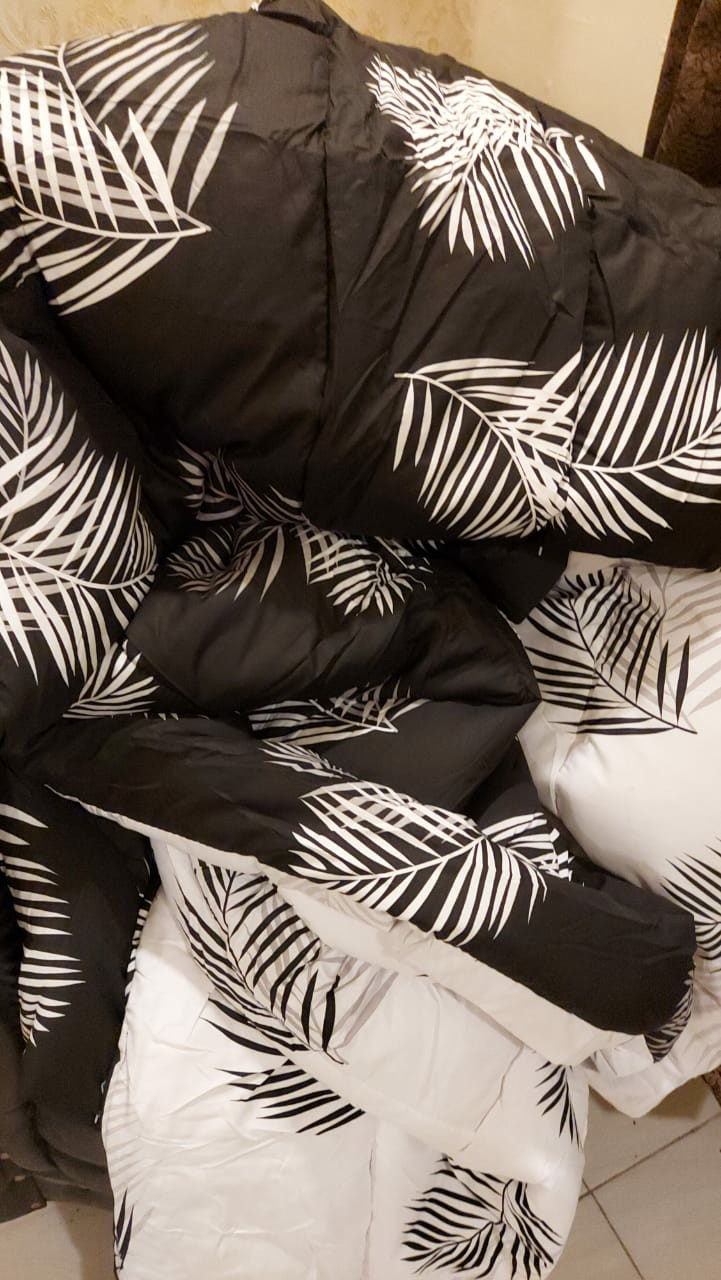 Bedcover Set Katun Lokal Premium Palma Hitam/putih