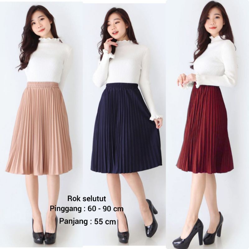 rok plisket - rok plisket wanita selutut - ( bahan hyget super )