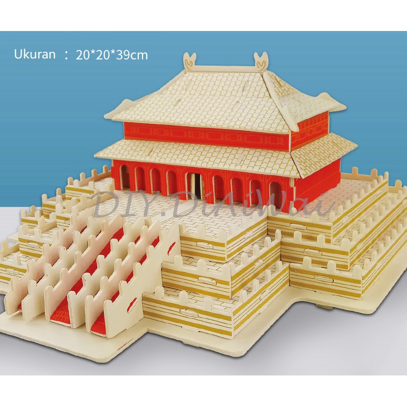 Puzzle 3D DIY bahan kayu model tempat wisata china beijing cina mainan puzzle edukasi anak