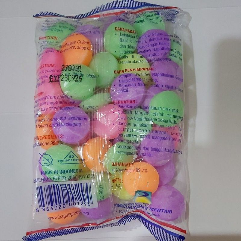 Kamper Swallow Naphtalene Colour Balls / Warna 150g