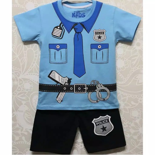 SETELAN KAOS ANAK PROFESI POLISI BIRU | KAOS KARAKTER ANAK LAKI LAKI